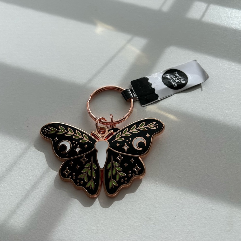 NEW Lunar Floral Moth Enamel Keychain
